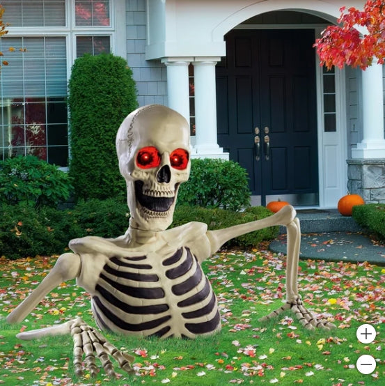 Giant groundbreaking skeleton with LED eyes, 55" (W) x 111" (L) x 62" (H), plays unforgettable sounds